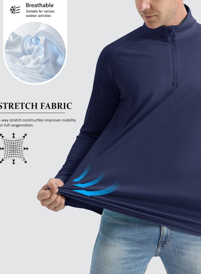 MAGCOMSEN Mens Tee Shirt Fishing Sun Protective Quarter Zip Shirt for Men Outdoor Shirts Men Quick Dry Rash Guard Shirt Long Sleeve Workout Shirts Navy - Image 3