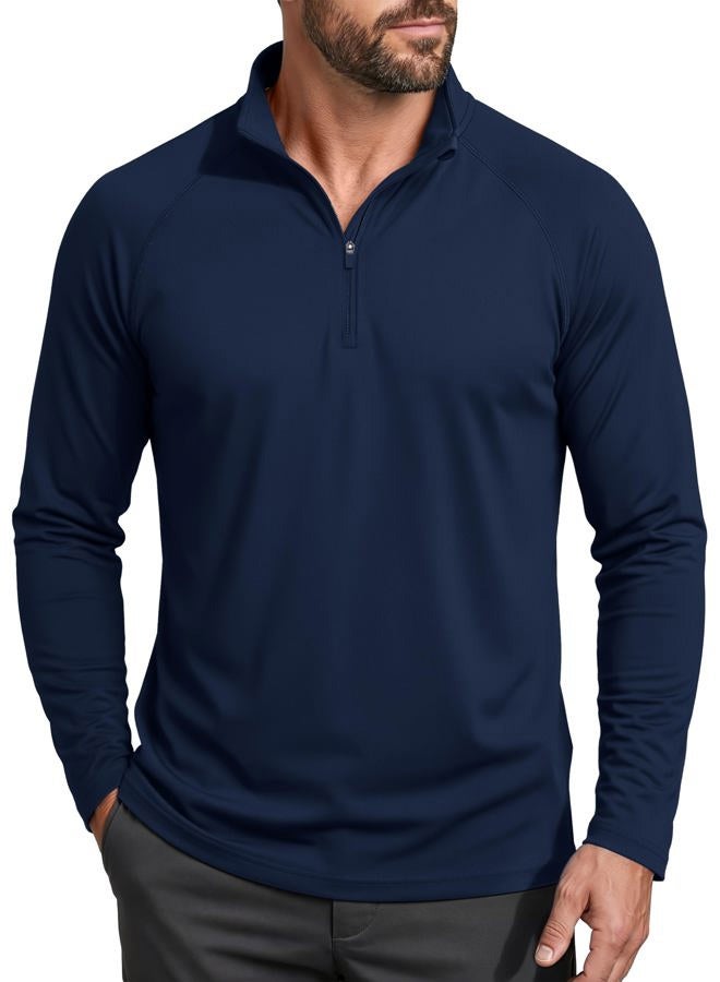 MAGCOMSEN Mens Tee Shirt Fishing Sun Protective Quarter Zip Shirt for Men Outdoor Shirts Men Quick Dry Rash Guard Shirt Long Sleeve Workout Shirts Navy - Image 1
