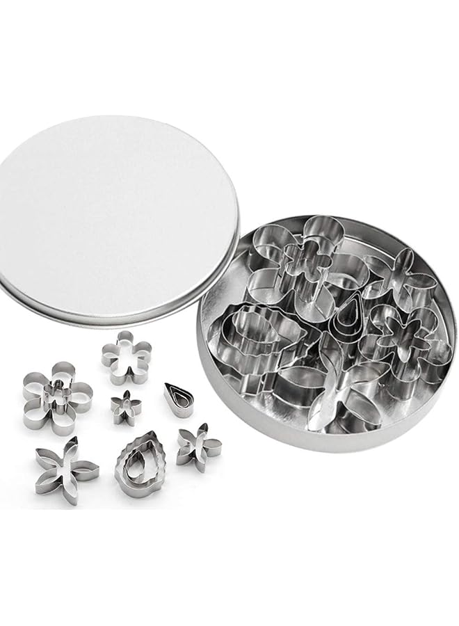 S-TOP 12 Pieces Cookie Cutters Stainless Steel Mini Biscuit Cutters Mold Kit, Flower and Leaf Shape Fondant Cake Cutter - Image 1