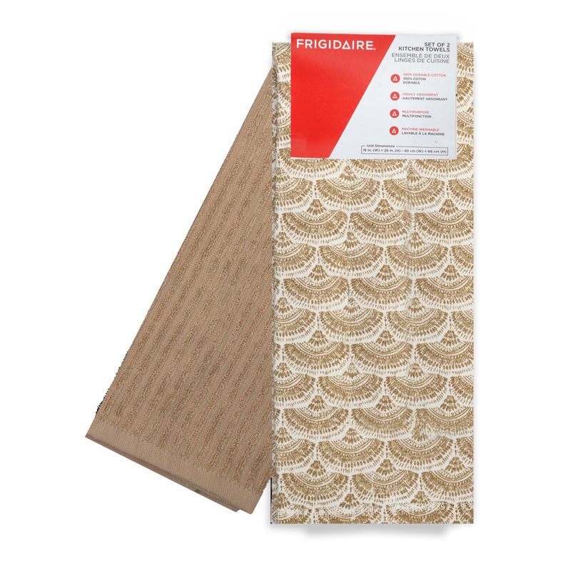 Frigidaire Celeste 2-Piece Cotton Kitchen Towel Set-Beige and Shell Print - Image 2