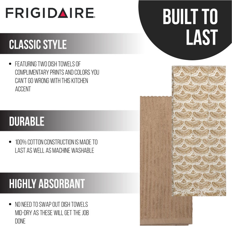 Frigidaire Celeste 2-Piece Cotton Kitchen Towel Set-Beige and Shell Print - Image 3