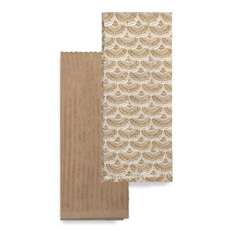 Frigidaire Celeste 2-Piece Cotton Kitchen Towel Set-Beige and Shell Print - Image 1