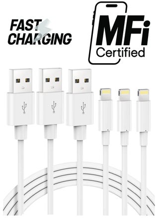 Lightning Cable MFi Certified iPhone Charger Cable, 3Pack 2M Extra Long Lightning to USB Cable Fast Charging & Syncing iPhone Cord for iPhone 11 Pro Xs Max X 8Plus 7Plus 6SPlus iPad - White - pzsku/Z01AE0F072FA5036B7F95Z/45/_/1738233192/807ec722-a7c9-482f-b9f6-eab64fdba966