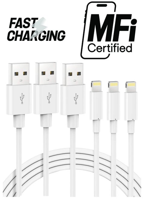 Lightning Cable MFi Certified iPhone Charger Cable, 3Pack 2M Extra Long Lightning to USB Cable Fast Charging & Syncing iPhone Cord for iPhone 11 Pro Xs Max X 8Plus 7Plus 6SPlus iPad - White