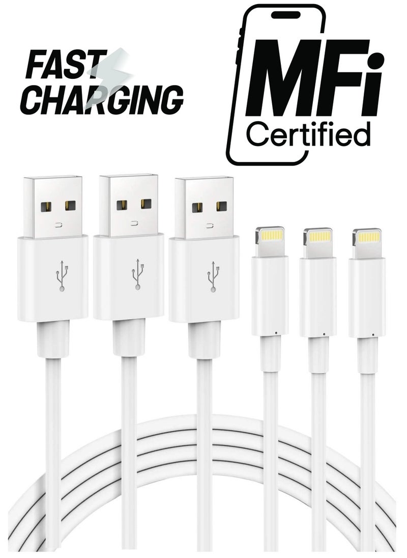 Lightning Cable MFi Certified iPhone Charger Cable, 3Pack 2M Extra Long Lightning to USB Cable Fast Charging & Syncing iPhone Cord for iPhone 11 Pro Xs Max X 8Plus 7Plus 6SPlus iPad - White