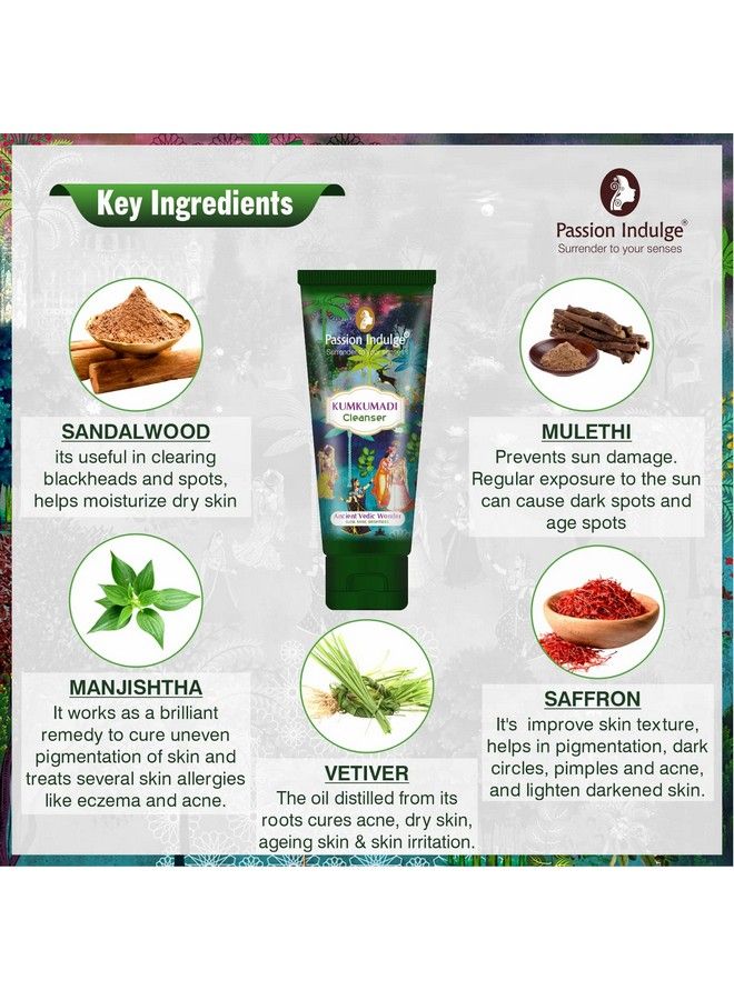 passion indulge Kumkumadi Cleanser Natural Face Wash For Antiaging Shine And Brightness With Saffron Vetiver Oil And 16 Herbs For All Skin Types; Kumkumadi Face Wash For Glowing Skin 100Ml - Image 4