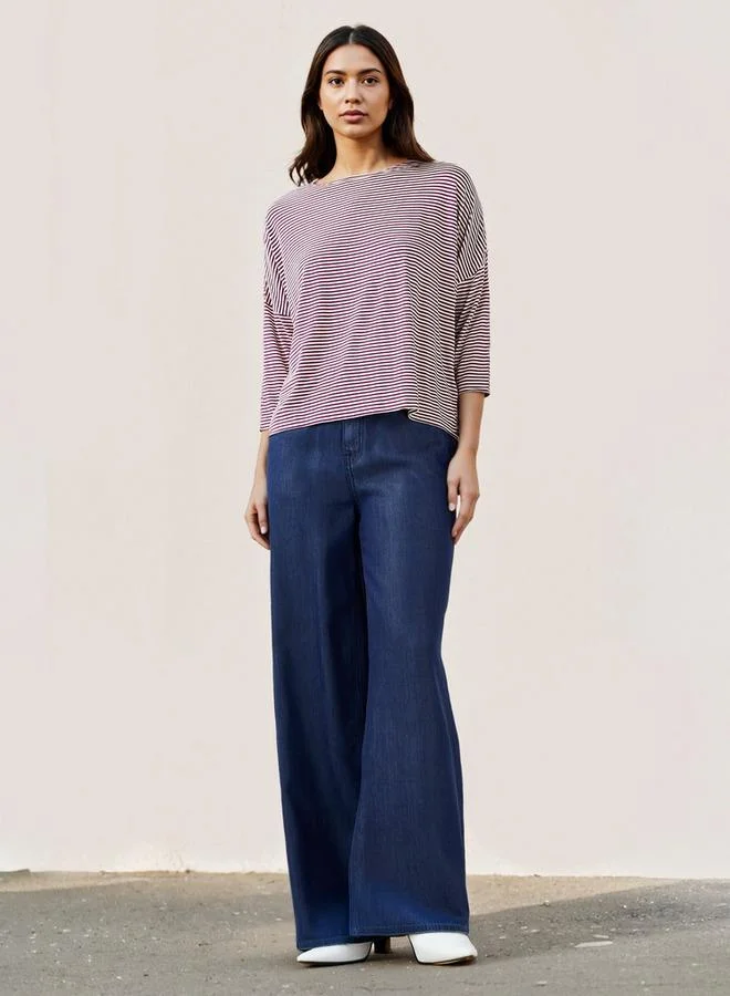 Splash FAV Striped T-shirt with Drop Shoulder Sleeves