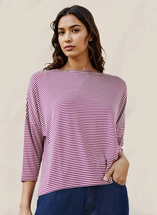 Splash FAV Striped T-shirt with Drop Shoulder Sleeves