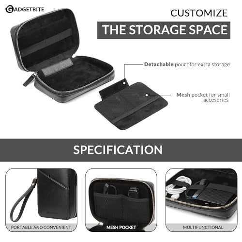 GadgetBite Faux Leather Travel Accessories Organiser Portable Gadget Storage Bag for Passport IDs USB Cable Earphone Power Bank Charger Hard Disk & Digital Gadgets Regular Zippered Tech Kit - Black - Image 4