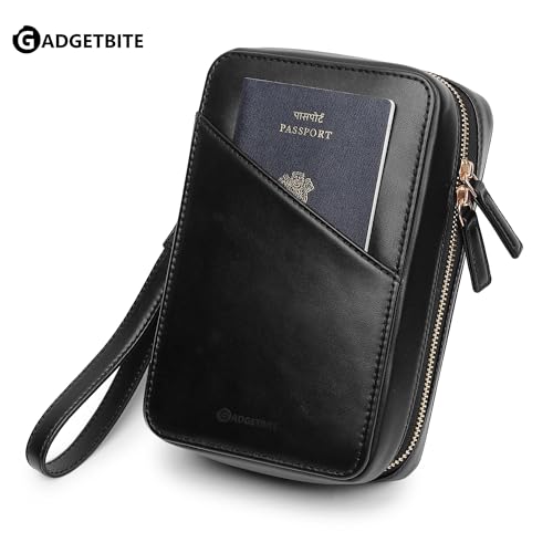GadgetBite Faux Leather Travel Accessories Organiser Portable Gadget Storage Bag for Passport IDs USB Cable Earphone Power Bank Charger Hard Disk & Digital Gadgets Regular Zippered Tech Kit - Black - Image 2