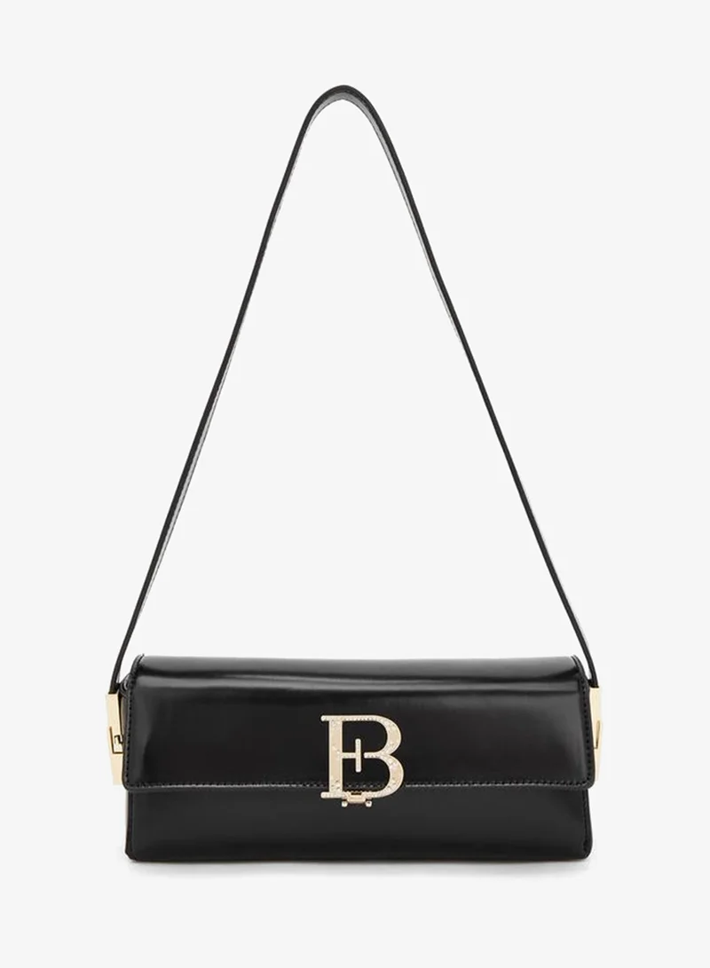 Solid Shoulder Bag With Flap Closure