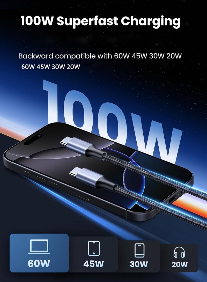 Concretization USB C Cable (2pack 6ft),100W Braided Power Delivery PD Fast charge Cable USB C to USB C Compatible iPhone 15/16 pro max,iPad mini 7, MacBook Pro,iPad,Galaxy S25 Ultra/S24/23/,Huaw ei P70 - Image 2