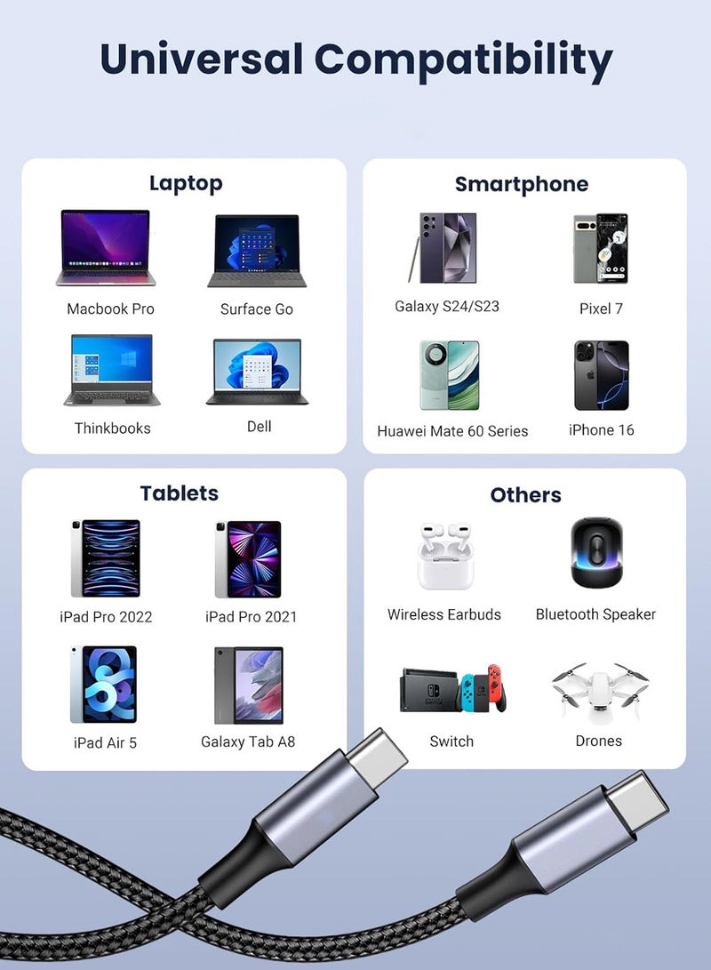 Concretization USB C Cable (2pack 6ft),100W Braided Power Delivery PD Fast charge Cable USB C to USB C Compatible iPhone 15/16 pro max,iPad mini 7, MacBook Pro,iPad,Galaxy S25 Ultra/S24/23/,Huaw ei P70 - Image 5