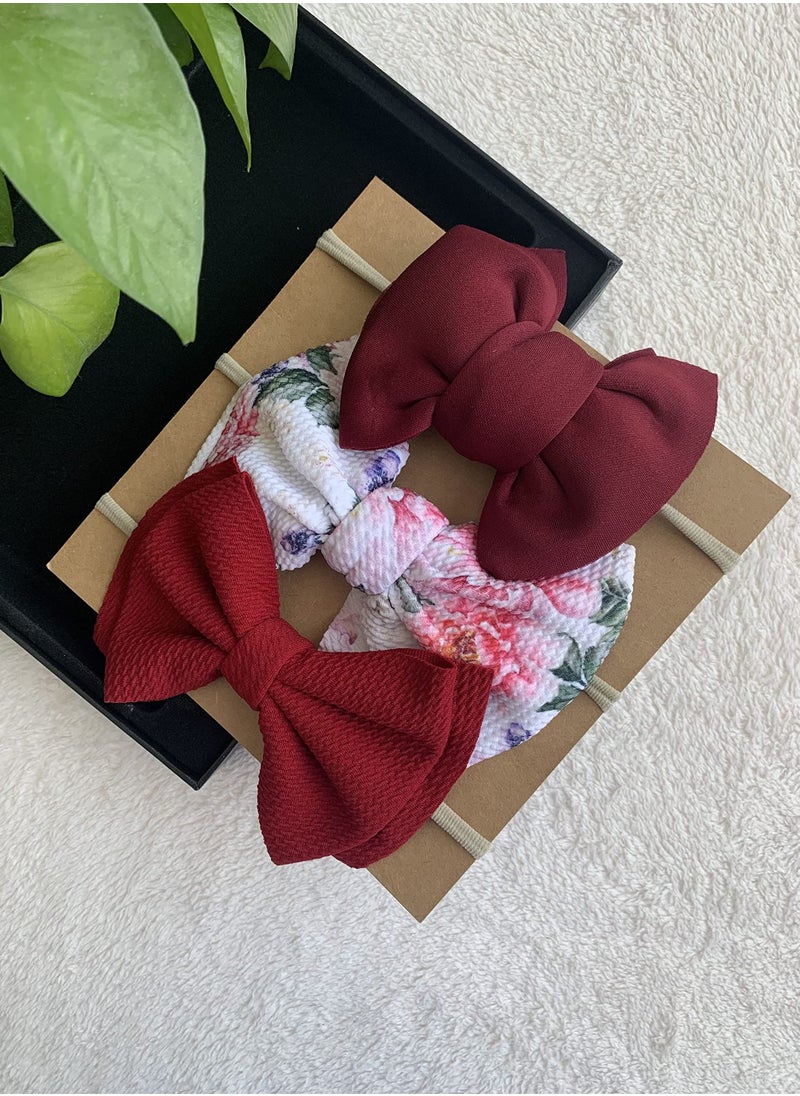 The Girl Cap The Girl Cap Elastic Baby Headband Stretchable Nylon Assorted Hairbands Hair Accessories for Baby -  Maroon  - 3PCs  - Image 3