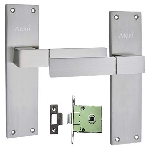 Atom Keyless Door Lock for Bathoom, Kitchen, Toilet, Silver Satin Finish | Heavy Duty Door Handle Without Key for House Hotel Office(WIH51CLOSED) - Image 1