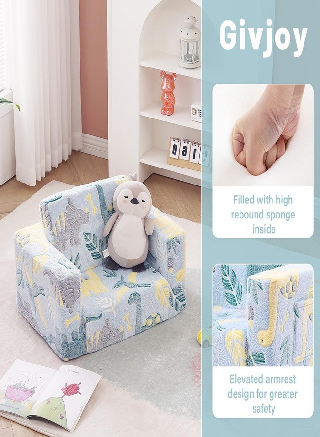 Givjoy Kids Sofa Toddler Chair, Children Couch with Side Pockets 2 in 1 Glow in Dark Child Armchair with Removable and Washable Cover Carrying Handle Kids Reading Sofa for Playroom, Green Dinosaur - Image 3