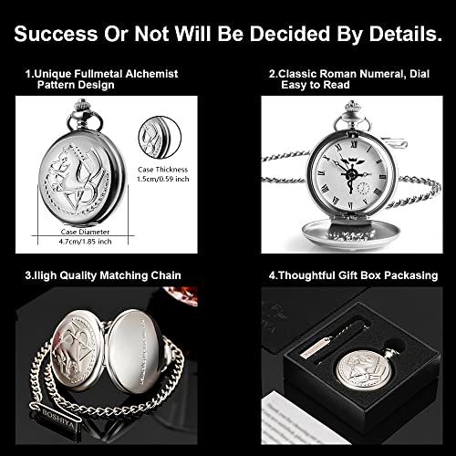 BOSHIYA Fullmetal Alchemist Pocket Watch with Chain Vintage Quartz Pocket Watch for Cosplay Accessories Anime Merch - Image 3