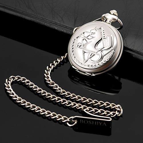 BOSHIYA Fullmetal Alchemist Pocket Watch with Chain Vintage Quartz Pocket Watch for Cosplay Accessories Anime Merch - Image 4
