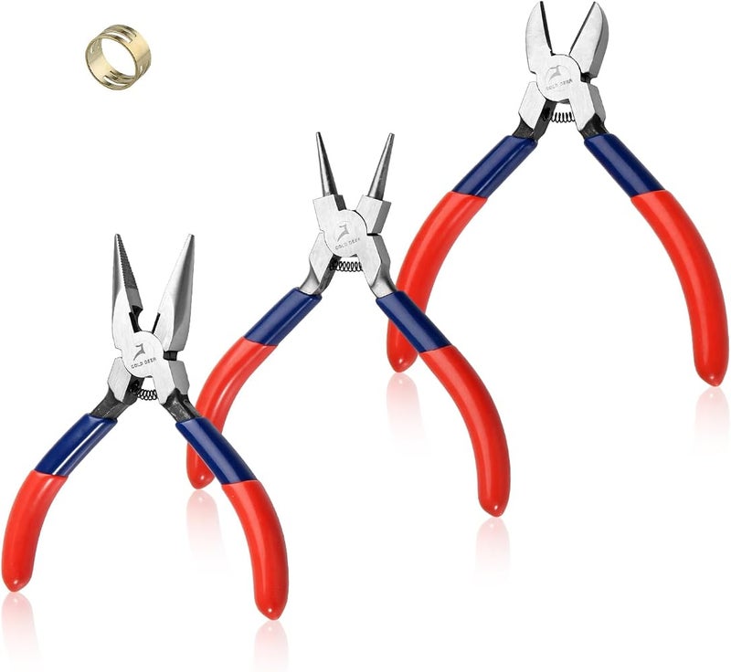 Gold Deer 3 Pcs Jewelry Pliers Set Jewelry Making Tool Kit with Mini Needle Nose Pliers/Chain Nose Plier, Round Noses Plier and Wire Cutter for Jewelrys Making, Beading, Repairs, and DIY Crafts - Image 1