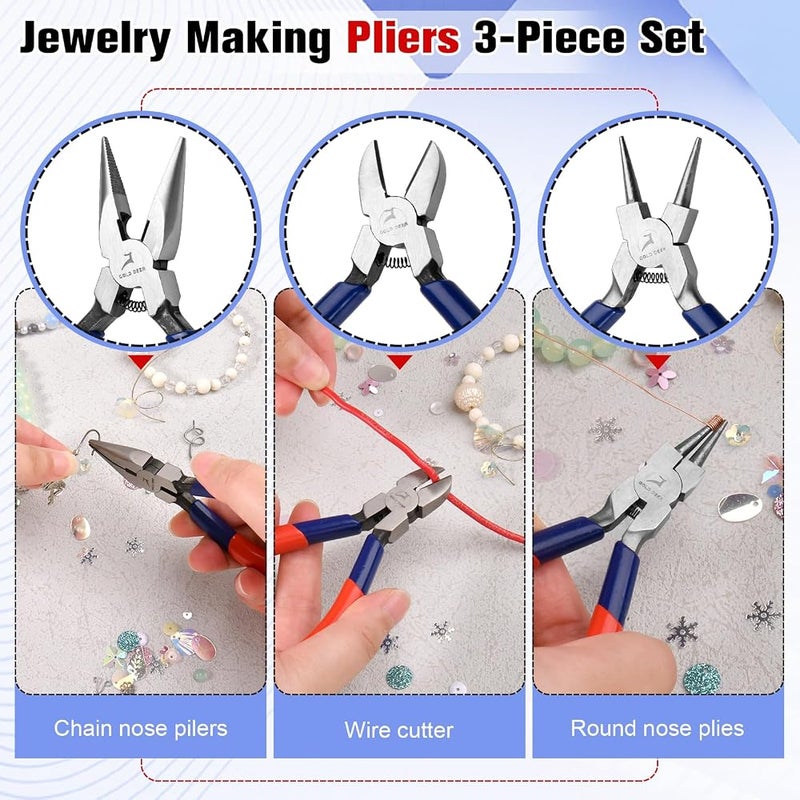 Gold Deer 3 Pcs Jewelry Pliers Set Jewelry Making Tool Kit with Mini Needle Nose Pliers/Chain Nose Plier, Round Noses Plier and Wire Cutter for Jewelrys Making, Beading, Repairs, and DIY Crafts - Image 3