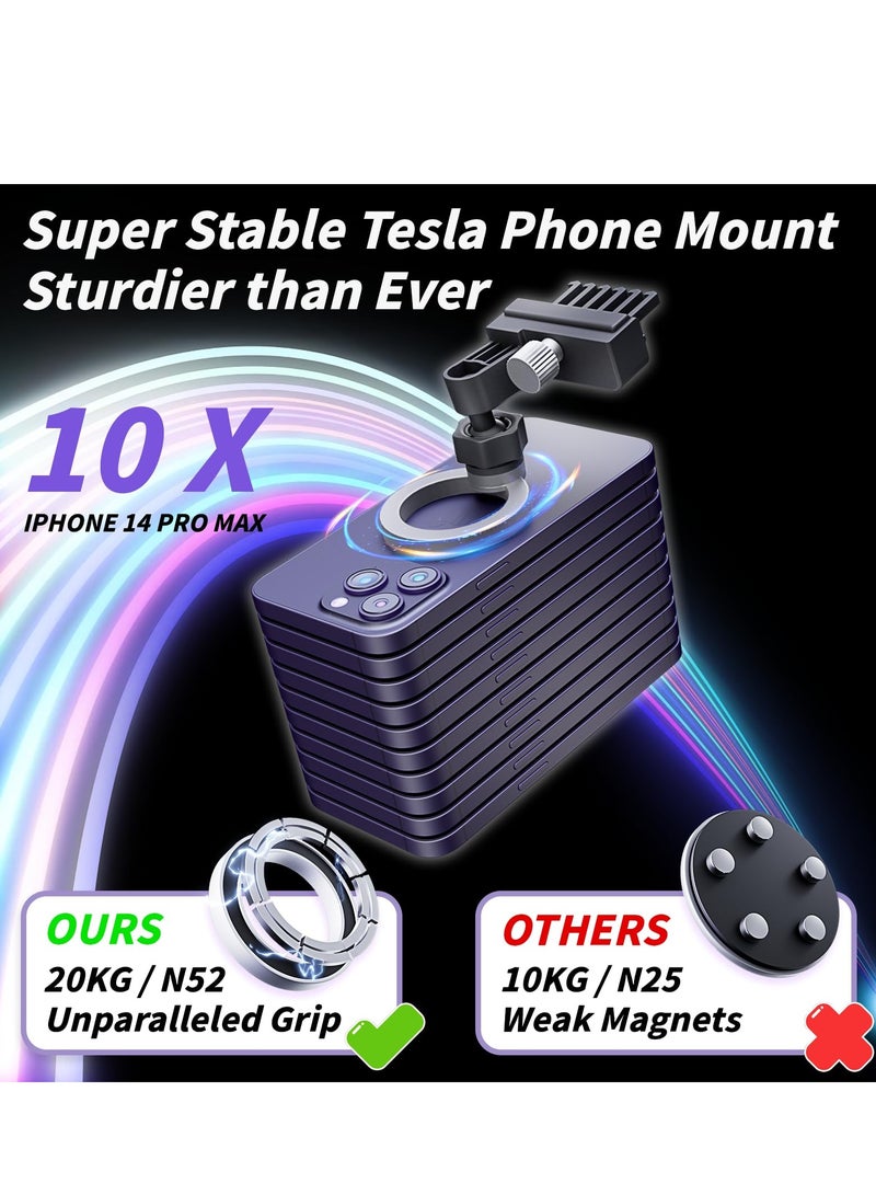 KASTWAVE Phone Holder for Tesla Model Y 3, Plastic Short Stable Phone Mount Holder for Tesla model 3 Y, Foldable Hidden Phone Holder with 2 Metal Rings Fit for All Phone, Model 3/Y Accessories  - Image 3