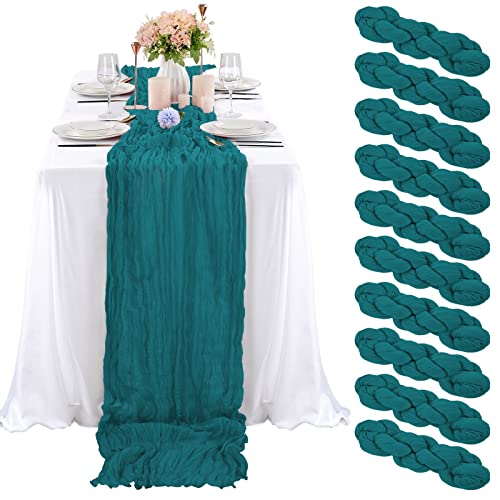 10 Pcs Teal Cheesecloth Table Runner 10FT Gauze Cheese Cloth for Wedding Reception Rustic Sheer Bridal Shower Birthday Party Boho Table Decoration Romantic Wedding Runner