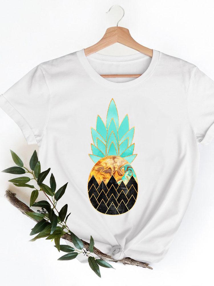 Yamagulia creative personality pattern round neck printed white T-shirt short sleeve women's wish/ - Image 1