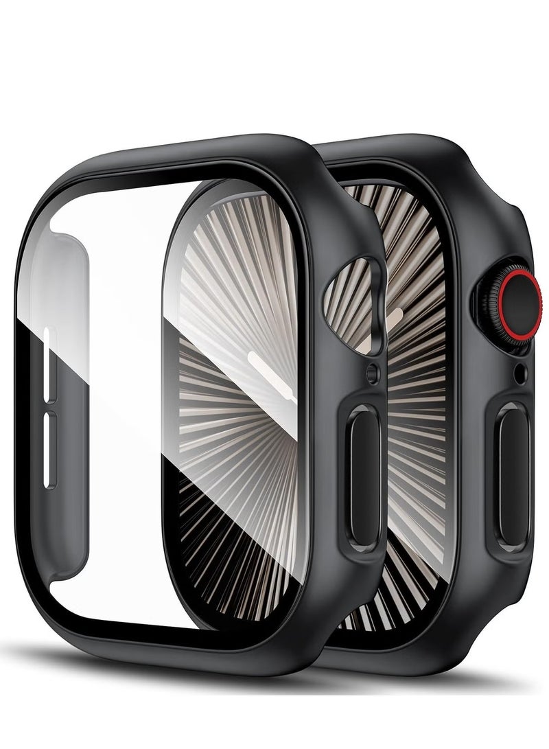 جراب صلب متوافق مع ساعة Apple Watch Series 10 مقاس 46 مم (2024)، مع واقي شاشة من الزجاج المقوى 9H [مقاوم للصدمات بزاوية 360 درجة + مضاد للخدش] جراب لساعة iWatch S10 مقاس 46 مم - أسود - Image 1