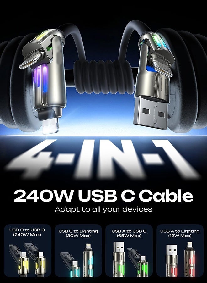 general 4 in 1 Charging Cable (6.6FT) with Light, 240W Fast Charging Cable, USB A/C to C/Lightning Multi Charging Cable for iPhone 16 15 14 13 12 Pro Max, MacBook, iPad, Samsung, Black - Image 2