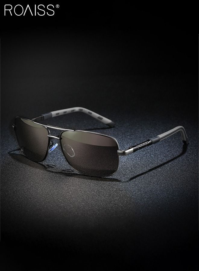 roaiss Men's Polarized Rectangular Sunglasses, UV400 Protection Sun Glasses with Metal Frame, Fashion Anti-Glare Sunglasses for Men Driving, Fishing, Traveling, Gun Color Silver, 65mm  - Image 5