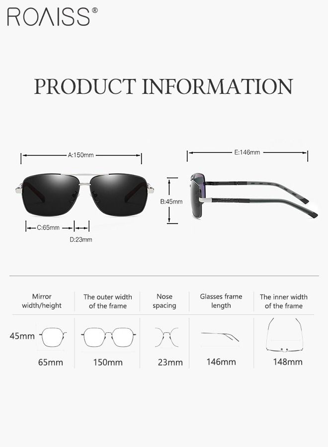 roaiss Men's Polarized Rectangular Sunglasses, UV400 Protection Sun Glasses with Metal Frame, Fashion Anti-Glare Sunglasses for Men Driving, Fishing, Traveling, Gun Color Silver, 65mm  - Image 3
