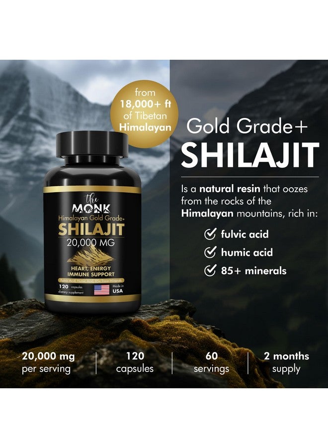 The Monk Organic Shilajit with Fulvic Acid, Humic Acid, 85+ Minerals- Gold Grade Plus - Same as Resin - Energy, Stamina, Brain Support - 120 Capsules - Made in The USA - Image 2
