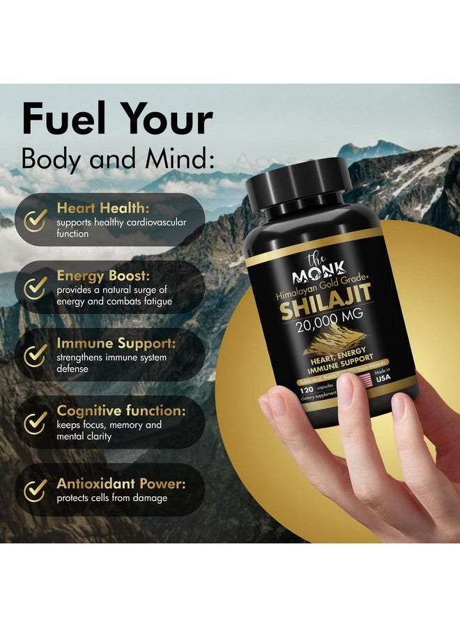 The Monk Organic Shilajit with Fulvic Acid, Humic Acid, 85+ Minerals- Gold Grade Plus - Same as Resin - Energy, Stamina, Brain Support - 120 Capsules - Made in The USA - Image 3