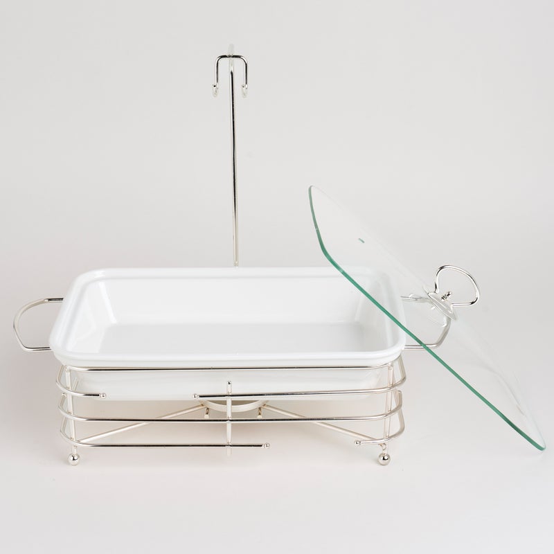 La Mesa Rectangular Food Warmer Set With Candle Stand Silver 13.5" - Image 4
