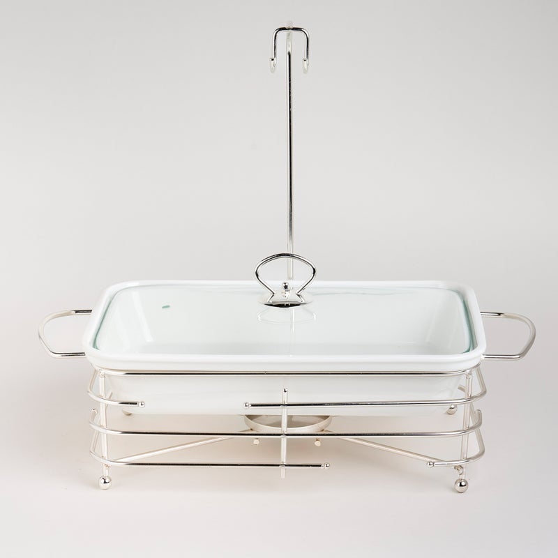 La Mesa Rectangular Food Warmer Set With Candle Stand Silver 13.5" - Image 3