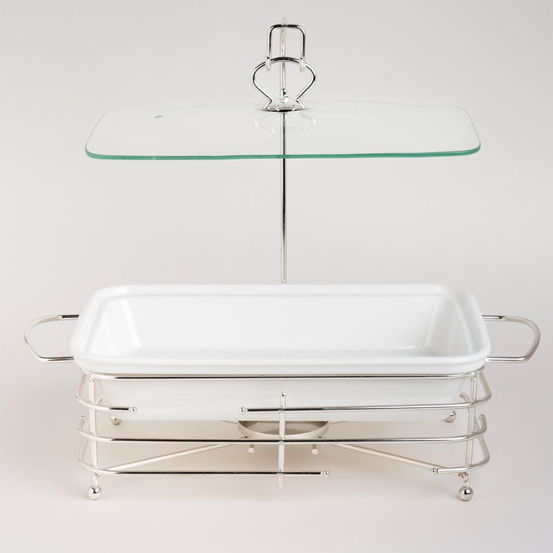 La Mesa Rectangular Food Warmer Set With Candle Stand Silver 13.5" - Image 1