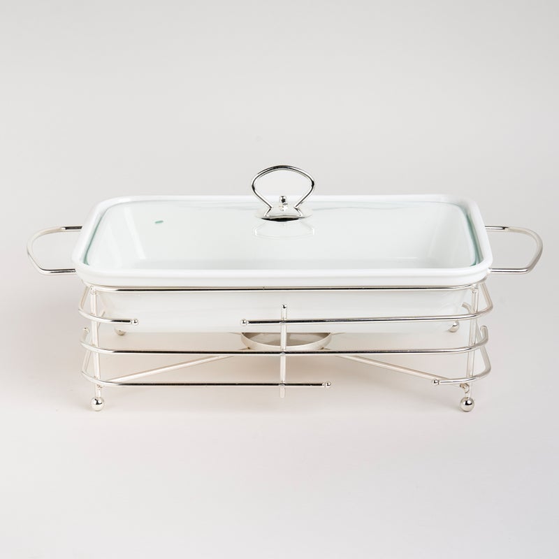 La Mesa Rectangular Food Warmer Set With Candle Stand Silver 13.5" - Image 5