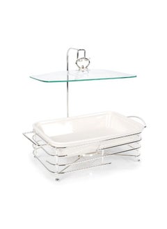 La Mesa Rectangular Food Warmer Set With Candle Stand Glass&Metal 13.5 Cm White  - Image 1