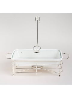 La Mesa Rectangular Food Warmer Set With Candle Stand Glass&Metal 13.5 Cm White  - Image 4
