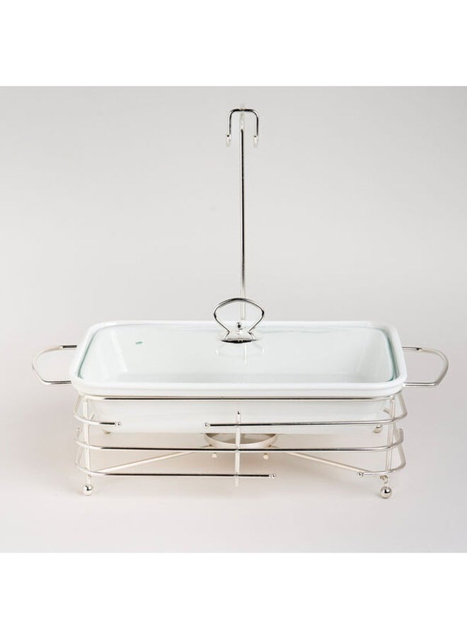 La Mesa Rectangular Food Warmer Set With Candle Stand Glass&Metal 13.5 Cm White  - Image 4