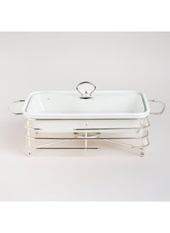 La Mesa Rectangular Food Warmer Set With Candle Stand Glass&Metal 13.5 Cm White  - Image 5