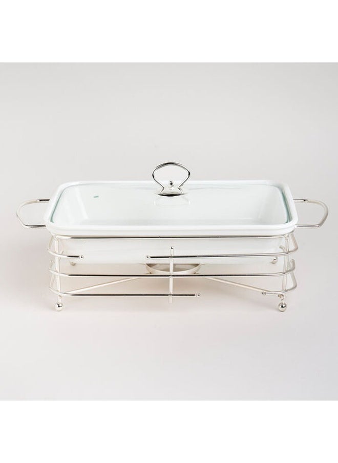 La Mesa Rectangular Food Warmer Set With Candle Stand Glass&Metal 13.5 Cm White  - Image 5