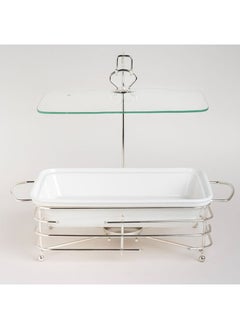 La Mesa Rectangular Food Warmer Set With Candle Stand Glass&Metal 13.5 Cm White  - Image 2