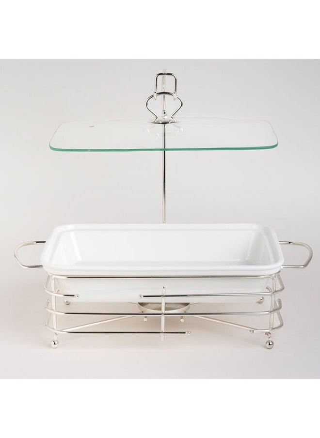 La Mesa Rectangular Food Warmer Set With Candle Stand Glass&Metal 13.5 Cm White  - Image 2