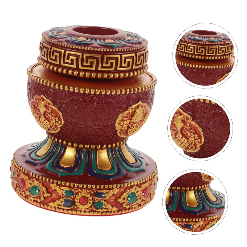 Red Resin Prayer Wheel Holder Lotus Base Display Stand for Meditation and Spiritual Home - Image 5