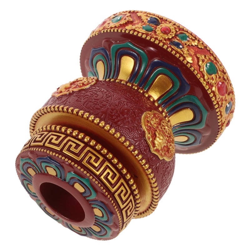 Red Resin Prayer Wheel Holder Lotus Base Display Stand for Meditation and Spiritual Home - Image 2