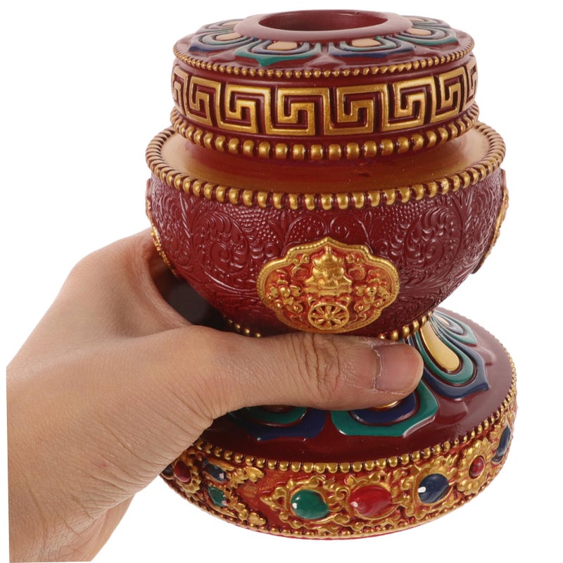Red Resin Prayer Wheel Holder Lotus Base Display Stand for Meditation and Spiritual Home - Image 4