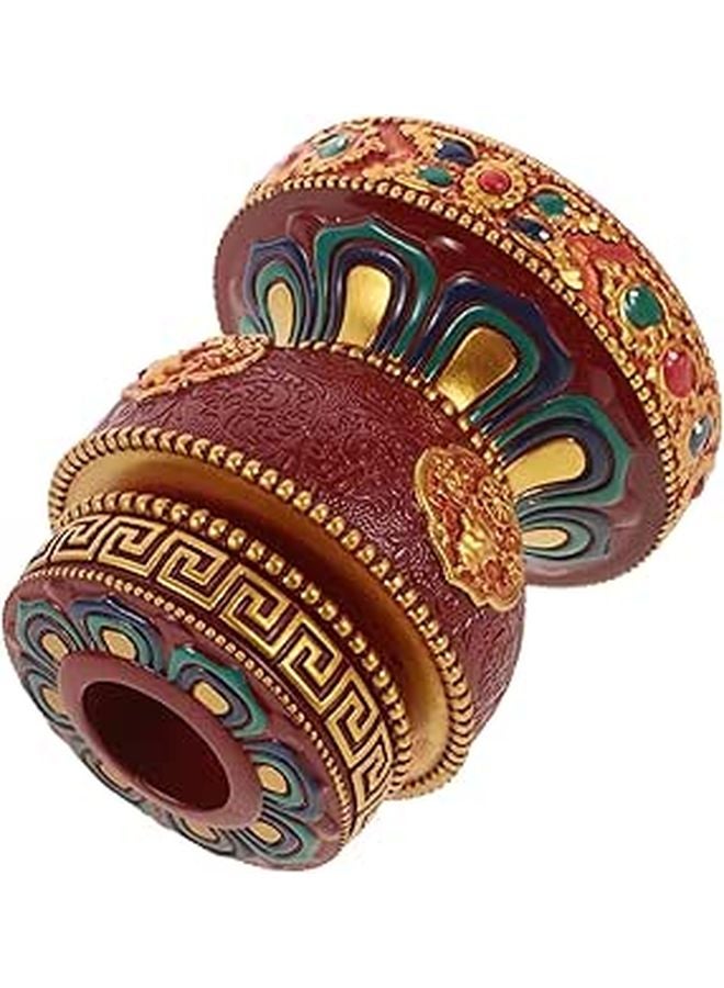 Red Resin Prayer Wheel Holder Lotus Base Display Stand for Meditation and Spiritual Home - Image 1