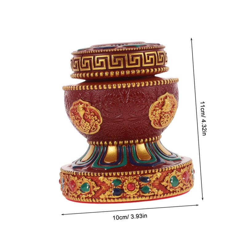 Red Resin Prayer Wheel Holder Lotus Base Display Stand for Meditation and Spiritual Home - Image 3