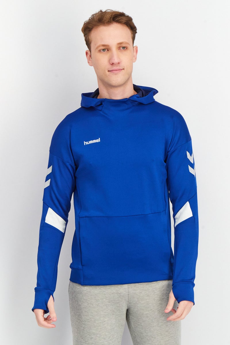 Hummel Men Sportswear Fit Hooded Long Sleeve Brand Logo Sweatshirt, Navy Combo - Image 1